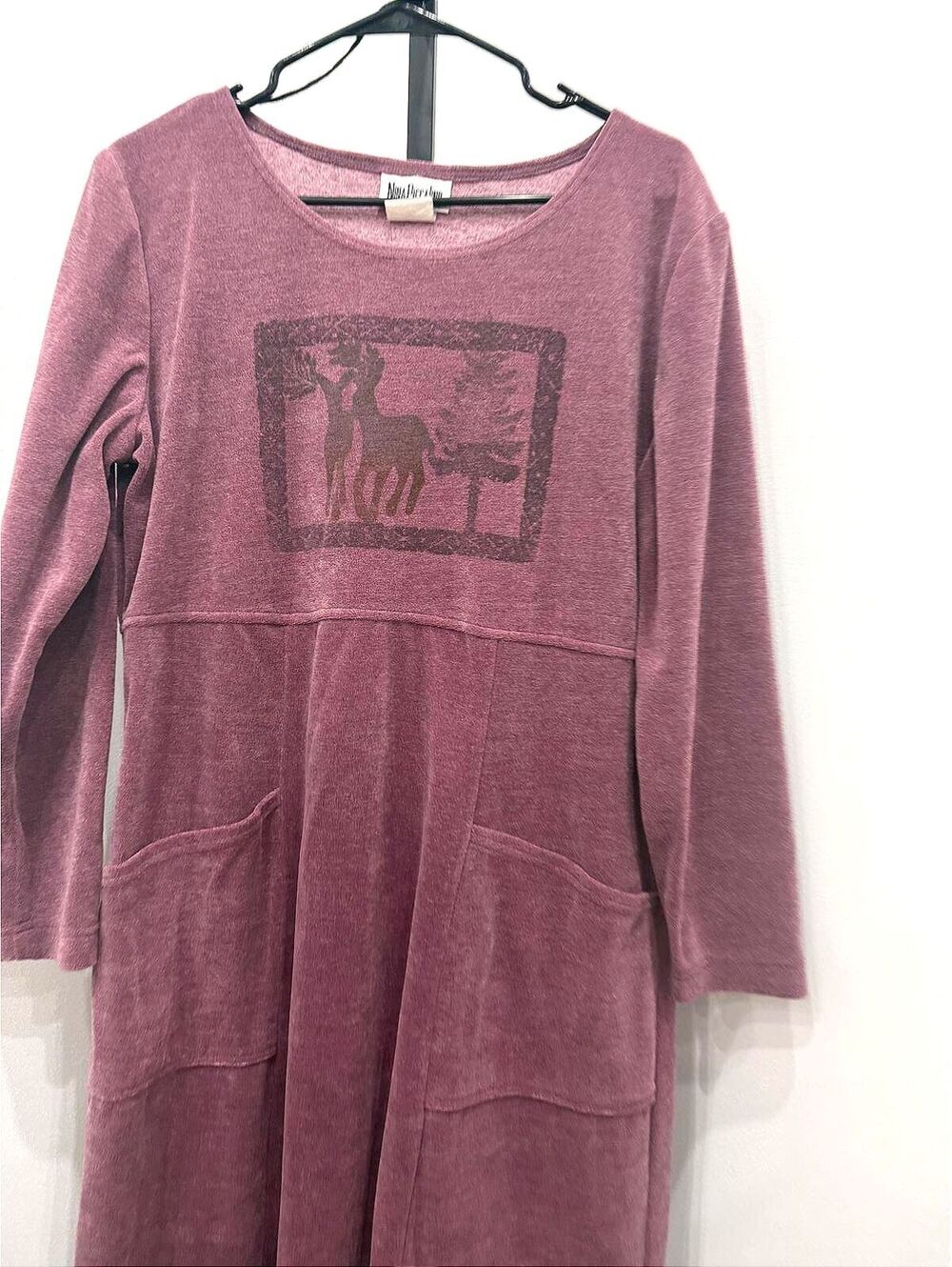 Nina Piccalino Large Long Sleeve Mauve Dress with Deer and Tree Print